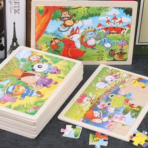 Wooden Cartoon Pattern Puzzle Toys Kids Hand-on Ability Exercise Gift Animal Jigsaw Puzzle Toys Flat Surface Early Education Toy