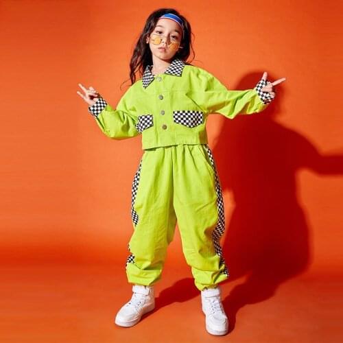 Kid Cool Hip Hop Clothing Crop Tank Top Long Sleeve Shirt Jacket Streetwear Checkered Pants for Girl Jazz Dance Costume Clothes