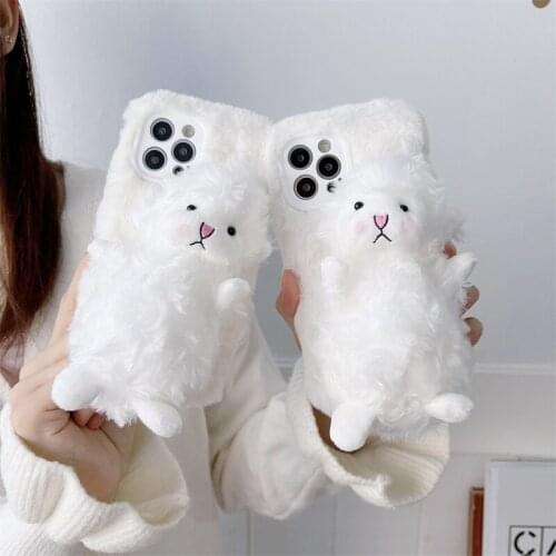 Ins Warm Plush Phone Case For iPhone 12 11 Pro Xr Xs Max Soft Silicone Cute Cartoon Fish Wallet Back Cover For iPhone 7 8 Plus