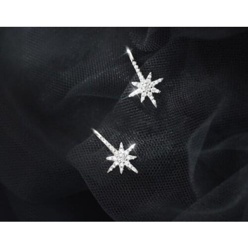 Sparking Authentic 100% 925 Sterling Silver fine Jewelry CZ Set Astral Star Ear Hook Earrings C-G5537