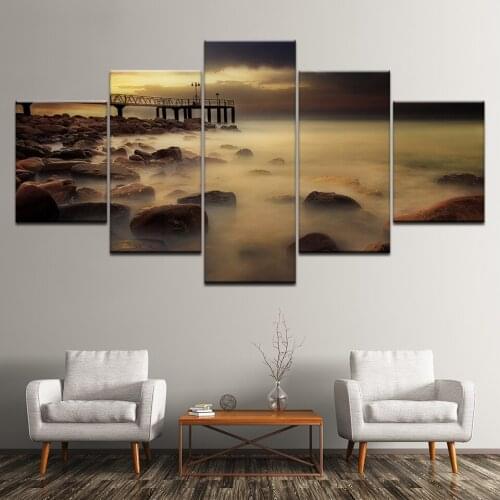 Canvas Painting dark sky and foggy sea seascape 5 Pieces Wall Art Painting Modular Wallpapers Poster Print Home Decor