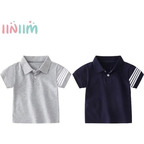 Iiniim Toddler Boys Summer Tops Little Gentleman Stripe Short Sleeve T-shirt Kids Solid Color Cotton Tee Children‘s clothes