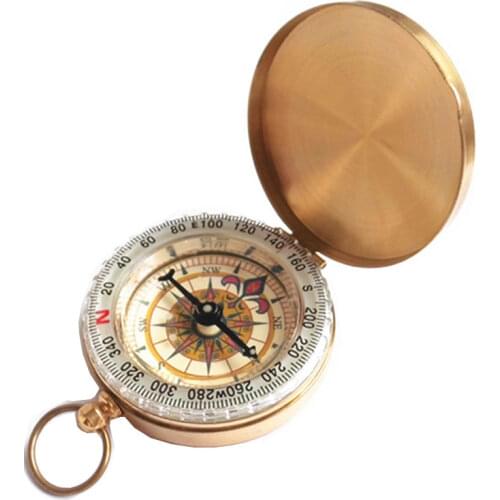 Metal Brass Compass Golden Clamshell Luminous Compass Pure Copper Pocket Watch Compass Outdoor Compass Camping