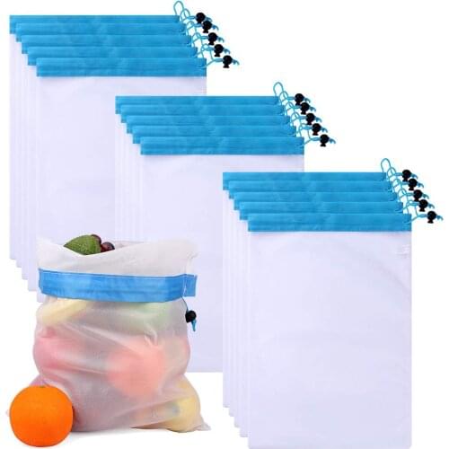 Reusable Produce Bags Washable Mesh Storage Bags for Food Vegetable Fruit Toys Travel Organization with Drawstring