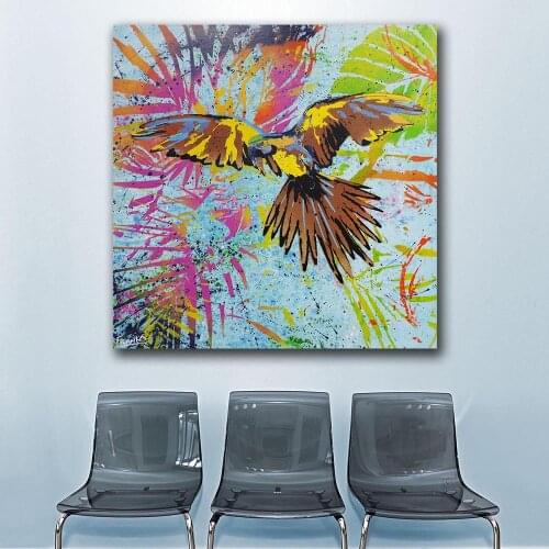 Fashion Oil Painting POP COLOURFUL PARROT Wall Decoration Painted Wall Art Canvas Printed Living Room Painting Wall Art Pictures