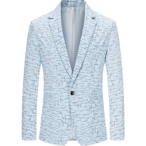 Korean Style Casual Slim Suit Jacket 2021 New Mens Printed Blazer Male One Button Business Blazers Men Wedding Coat M-3XL