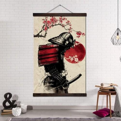 Wall Art Canvas Painting Posters and Prints Decorative Wall Pictures for Living Room Home Decoration Japnese Cherry Samurai Art
