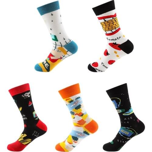 New Colorful Mens Funny Socks Combed Cotton Soft Wear Warm Men Women Long Socks Calcetines de hombre Street Dance Socks