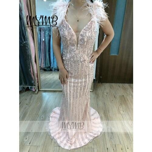MYMB New Model Girls Wedding Party Dresses Luxury Couture Beading Open Back Pink Fitted Evening Dress MY31121