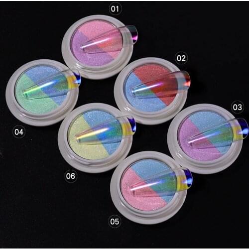 Nail Solid Ice Transparent Nail Glitter Twocolor Aurora Powder 1Box Chrome Mermaid Mirror Laser DIY Magic Shiny Nail Art