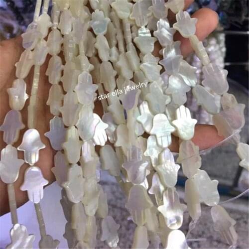 Wholesale 30pcs/lot 12x16mm Full Dirlled White Fatima Hand Natural Mother of Pearl Beads for DIY Jewelry