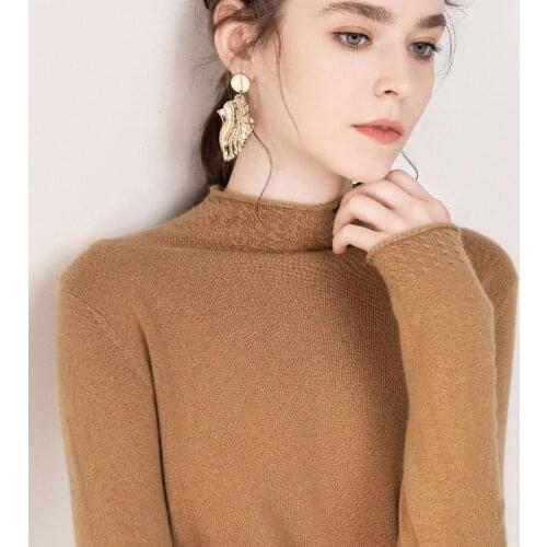 Autumn and winter thickening half high neck pullover ladies sweater long sleeve short loose knit bottoming sweater hollow sweate