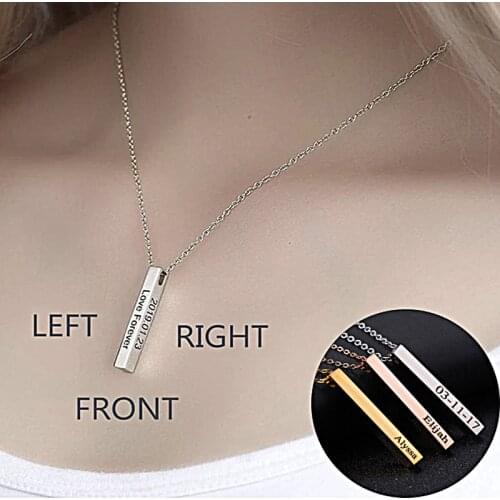 Personalized Men 3D Bar Necklace, Dainty 4 Sided Vertical Bar Necklace, Men Name Bar Necklace, Engraved Stainless Steel Necklace