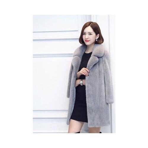 Imitation mink Plush wool coat female winter thick medium long Rex rabbit fur fashion lapel long sleeve solid color jackets