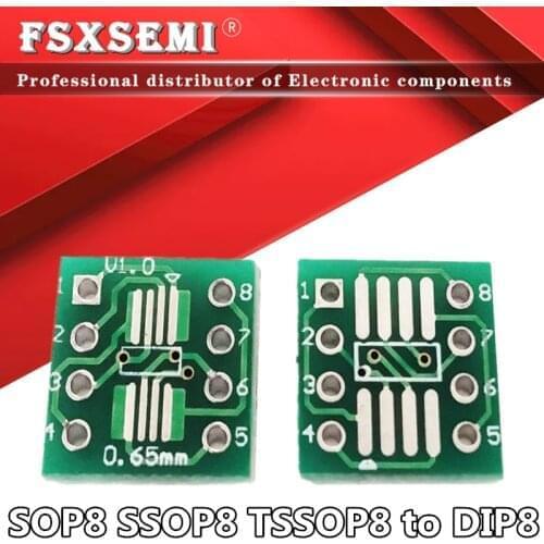 100pcs SOP8 SSOP8 TSSOP8 to DIP8 Interposer Module PCB Board Transfer Board Adapter Plate 0.65/1.27mm Pinboard