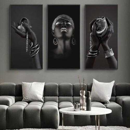 Sexy Black Woman With Silver Jewelry African Art Posters And Prints African Art Canvas Paintings Wall Art Pictures Home Decor