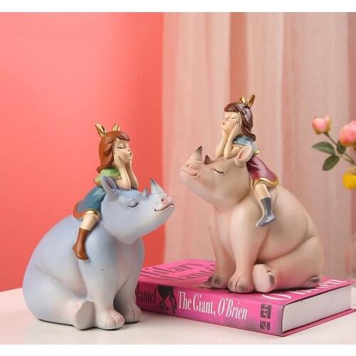 Nordic Fairy Tale Resin Cartoon Penguin Rhino Flamingo Girls Home Bookcase Sculpture Crafts Mall Hotel Bar Furnishing Decoration