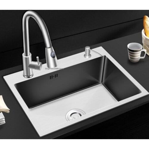 Sink Kitchen 304 Stainless Steel Hand Thickened Sink Single Set Large Kitchen Furniture Faucet Accessories Dish Washing Basin