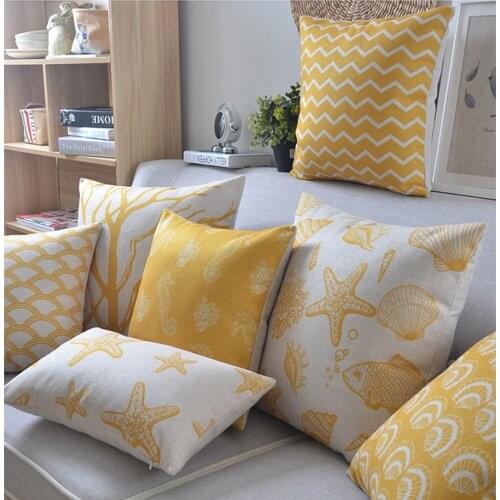 High quality Linen Pillow Yellow Palm tree Starfish Cushion Nord Style Home Decorative Throw Pillows 45*45cm/30*50cm Cojines