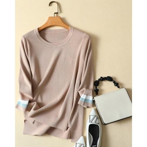 Top Quality Knitted Women T-Shirts 2021 Summer New Silk Thin Loose Solid Office Lady Elegant Buttoming Tops Tees Pulls