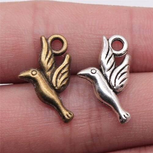 WYSIWYG 10pcs 2 Colors Antique Bronze Tone 20x12mm Bird Charms Pendant For Jewelry Making DIY Jewelry Findings