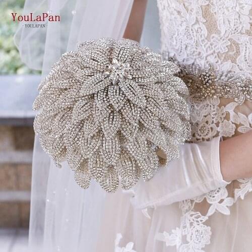 YouLaPan HF01 Vintage Diamonds Bouquet Rhinestone Bouquet Wedding Accessories Brides Decoration Silver Golden Crystal Flower
