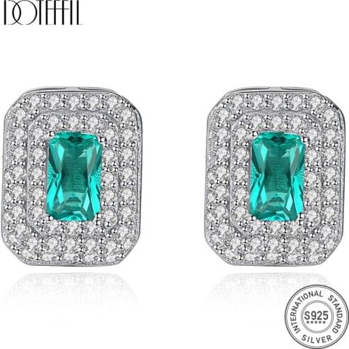 DOTEFFIL Luxury Silver Sterling 925 Stud Earrings for Women Square Shape Shining Female Earring Classic Jewelry Christmas Gifts