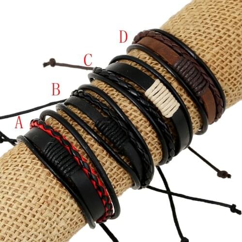 DIY Handmade Women Braided Genuine Leather Bracelets 4 Colors Hemp Cord Vintage Bracelet Promotion Yiwu Jewelry Bangle