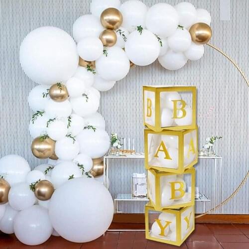 Gold Large Baby Box Baby Blocks Decorations with Balloon Garland Kit for Baby Shower Wedding Birthday Party Backdrop Supplies