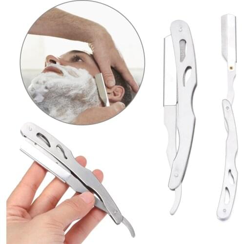 1Pc Stainless Steel Men Manual Straight Razor Barber Edge Razor Beard Face Hair Remover Folding Shaving Knife With 10PC Blades