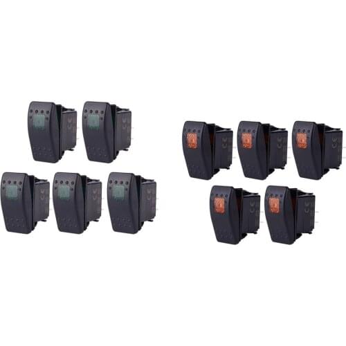 10Pcs Waterproof Switch LED 12V/24V ON/Off Button Switch Green& Orange Light