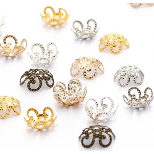 100/200/300/400/500pcs 10mm Hollow Flower Filigree Metal Beads Caps For Jewelry Making End Caps Pendant Handmade DIY Accessories