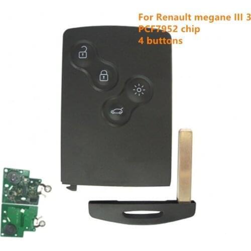 Kgreat 5pc 4 button remote key card keyless smart key 433mhz PCF7952 chip 7952 chip for renault megane 3 Megane III
