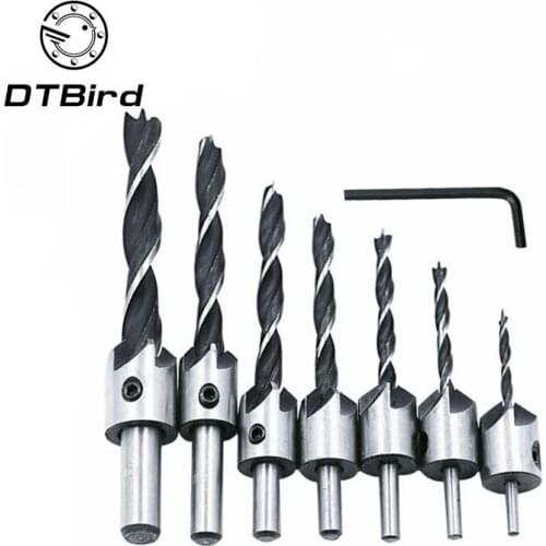 4pcs 7pcs 3mm-10mm Wood Countersink Drill Set HSS 5 Flute Drill Bit Carpentry Reamer Woodworking Chamfer End Milling Wood Tool