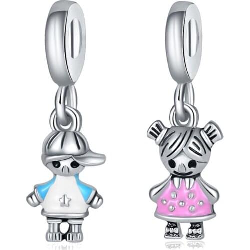 5PCS Silver Plated Enamel Hat Boy Skirt Girl Charms Pendant Jewelry Making Accessories Diy Bracelet Jewelry Findings Zinc Alloy