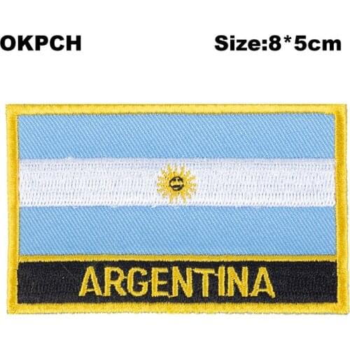 Argentina Square Shape Iron-on Flag Patch Embroidered Saw on Badges Patches for Clothing PT0005-R