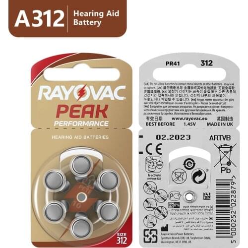 60 PCS NEW Zinc Air 1.45V Rayovac Peak Hearing Aid Batteries A312 312A ZA312 312 PR41 S312, 60 PCS Hearing Aid Batteries