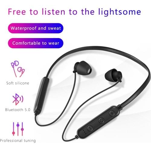 Wireless V5.0 Bluetooth Sleep Headphones Soft Silicone Stereo Sports Earplugs Neck-Hanging Headphones Noise Reduction Sports