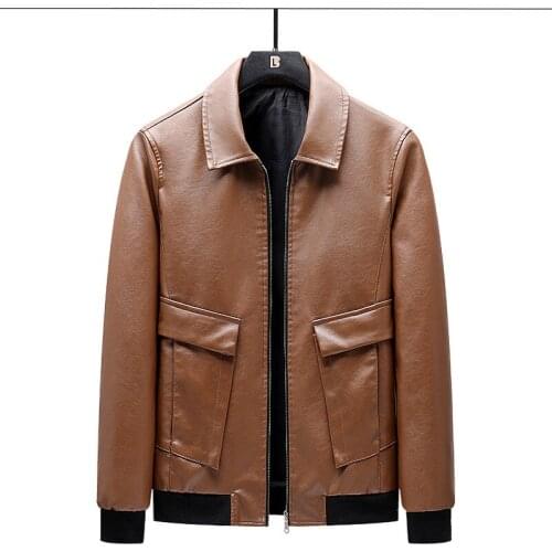 Brand Mens PU Leather Jacket 2021 Winter Plus Velvet Thickened Casual Slim Style Handsome Mens Plush Coat Plus Size M-8XL