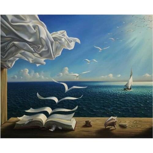 Diamond Embroidery fantasy art nature painting sunlight books birds flying surreal Diamond Painting full square round 5d