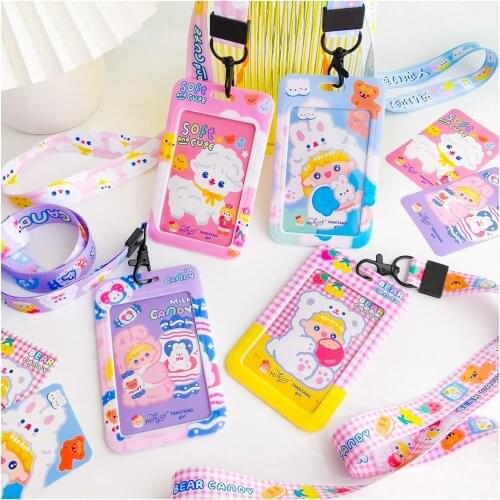 Student Bus Card Holder Business Bank Credit Card Case with Rope Girl Drivers License Rope Halter Card Pack Pendant Accessories