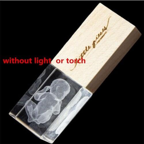 Custom 3D Logo Glass Crystal Natural Wood USB 2.0 Flash Drive Memory Stick (Over 10pcs free logo)