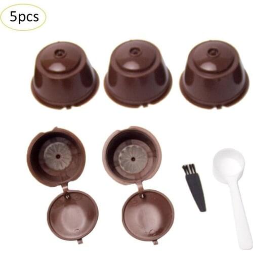 5Pcs Coffee Filter Cup Reusable Coffee Capsule Filters For Nespresso,With Spoon Brush Capsulas Dolche Gusto Kitchen Accessories