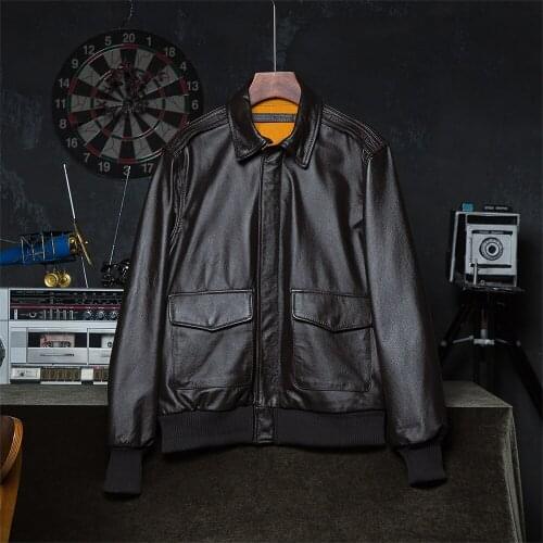 Classic Flight A2 Jacket Men Leather Jackets Military100% Natural Cowhide Male Clothing Skin Coat Autumn Wholesale Drop Shipping