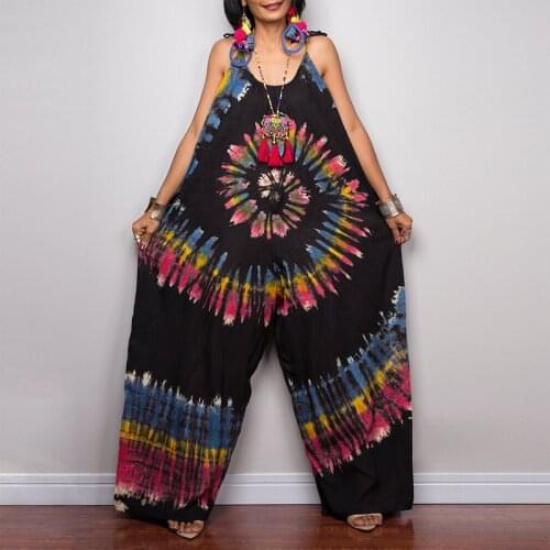 Tie Dye Womens Wide Leg Jumpsuits 2021 Summer Ladies Sleeveless Sling Jumpsuit Female Casual Print Loose Rompers