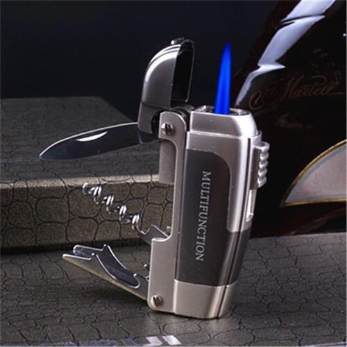 Creative Multifunctional Butane Lighter Metal Windproof Belt Knife Portable Turbo Lighter Gift for Men Smoking Accessories Cool
