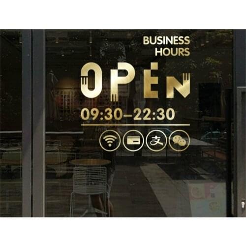 Creative English Words Open Door Business Hours Wall Stickers Baking Dessert Milk Tea Catering Shop Window Glass Door Stickers