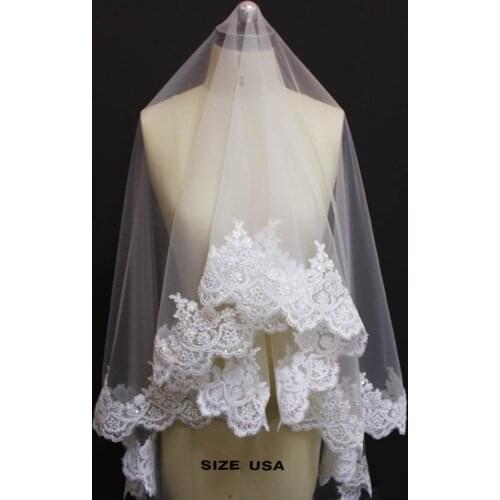 High Quality Neat Lace Wedding Veil with Bling Sequins Bridal Veil WITHOUT Comb 2 Meters Long Cover Face White Ivory Veil