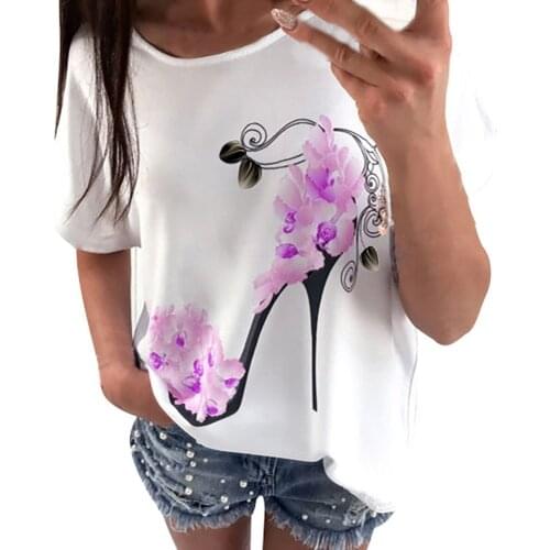 Summer Harajuku T Shirt Women Womens Loose Blouse Sleeves High Heels Printed Blouse Short-sleeved Top Blusas Mujer De Moda 2021