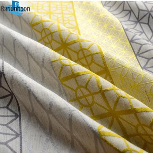 Limited Direct Selling Living Room Chinese Style Geometry Grid Cotton For Living Room Shade Curtain For Bedroom Treatments